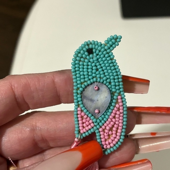 Turquoise and pink beaded earrings large and beautiful - Picture 2 of 4